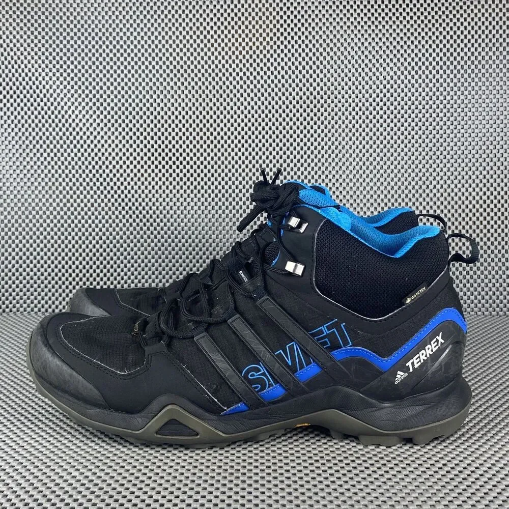 Adidas Terrex Swift R2 Mid GTX Hiking Boots Mens 12 Black Blue Lace Up Outdoors